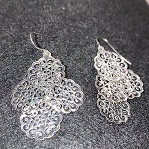 Liz Claiborne Open Work Moroccan Style Drop Dangle Earrings Silver Vintage1990’s